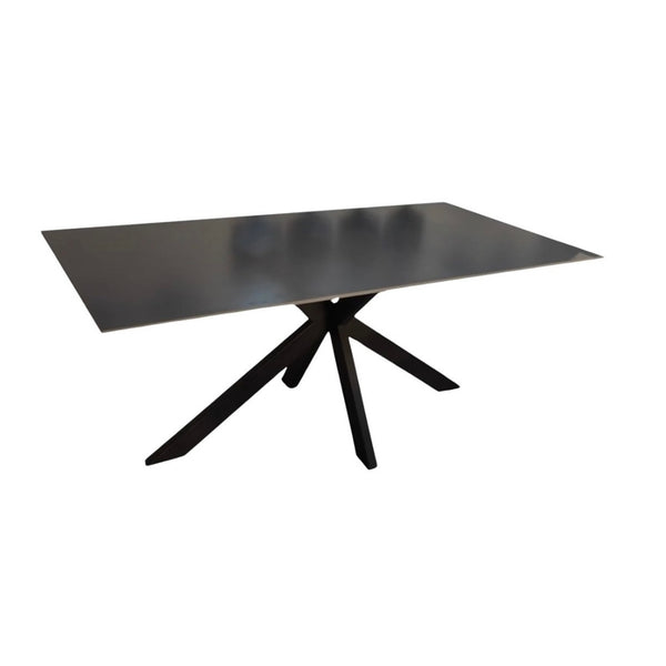 Langwerpige Marmerlook Eettafel Donker Grijs- Zwarte Poten