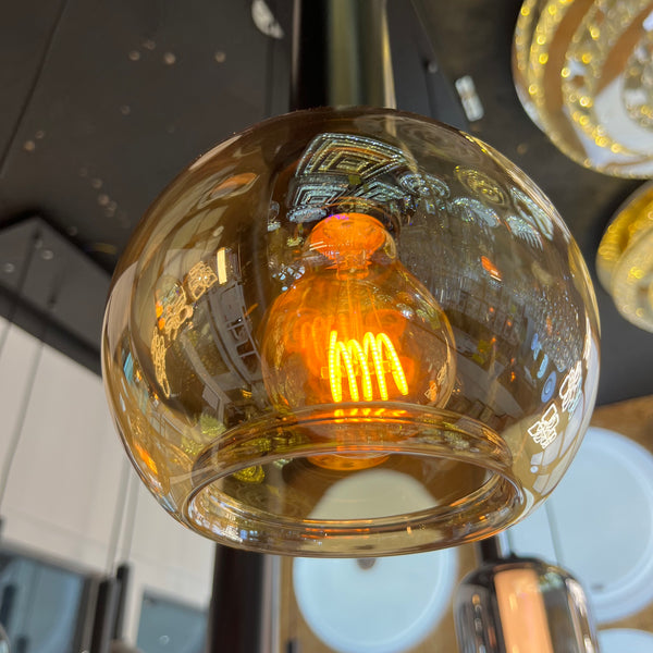 Industriële Hanglamp voor Eettafel – Zwart/Amber Glas – 7-Lichts – Dimbaar