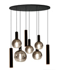 Industriële Hanglamp voor Eettafel ovaal – Smoke Glas – 8-Lichts – Dimbaar