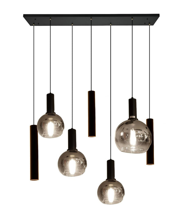 Industriële Hanglamp voor Eettafel – Smoke Glas – 7-Lichts – Dimbaar