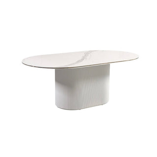 Ovale Eettafel Keramiek – Wit blad met gouden randafwerking