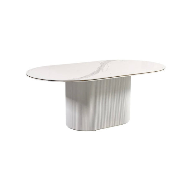 Ovale Eettafel Keramiek – Wit blad met gouden randafwerking