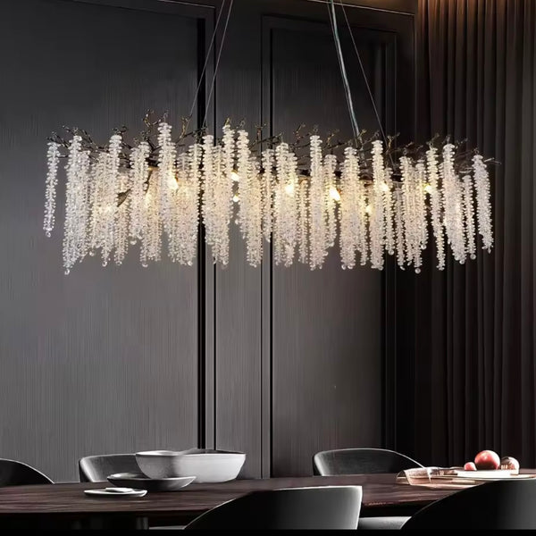 Luxe Ovale Hanglamp Eethoek met Kristallen Stenen