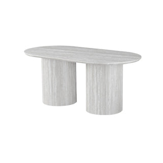 Ovale Japandi eettafel – lichtgrijs MDF met twee poten