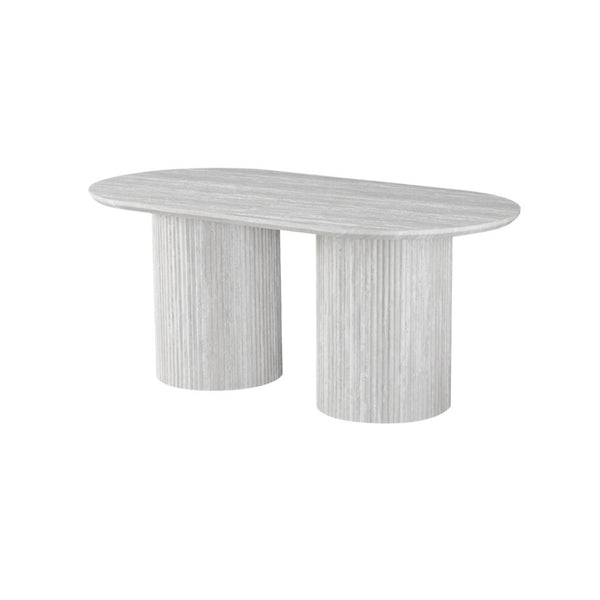 Ovale Japandi eettafel – lichtgrijs MDF met twee poten