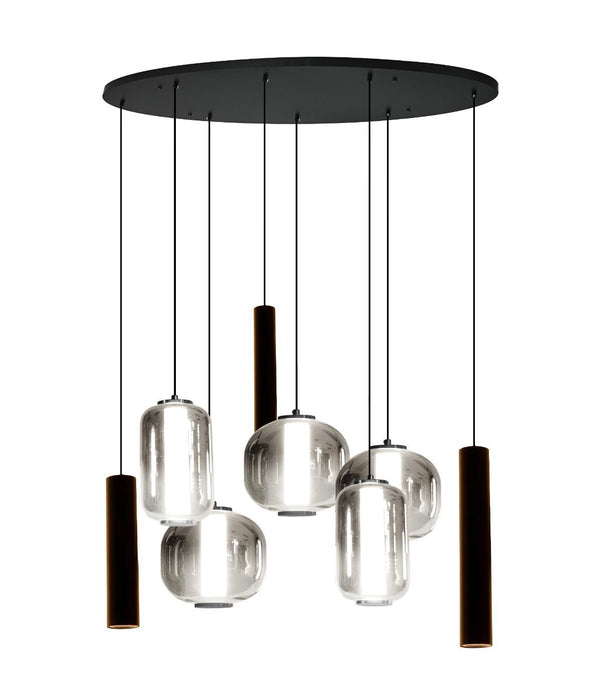 Industriële Hanglamp Eettafel – Ovaal – Smoke Glas – 8-Lichts Geïntegreerde LED