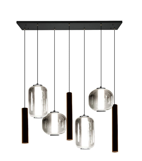 Industriële Hanglamp Eettafel – Langwerpig – Smoke Glas – 7-Lichts Geïntegreerde LED