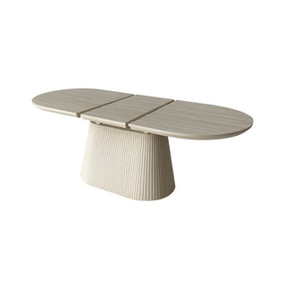 Ovale uitschuifbare Japandi eettafel – beige mangohout (160–200 cm)