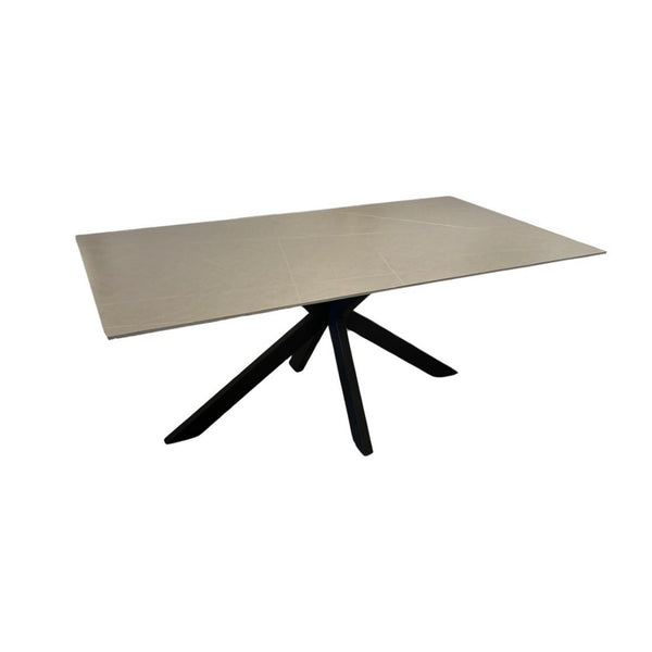 Langwerpige Marmerlook Eettafel Licht Grijs- Met zwarte poten