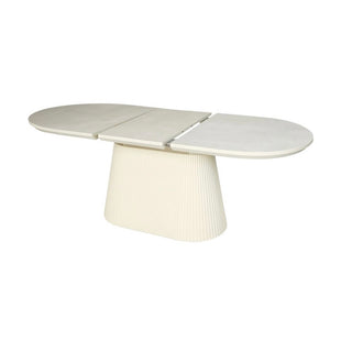 Ovale uitschuifbare Japandi eettafel – crèmekleurig MDF (160–200 cm)