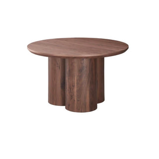 Ronde Japandi eettafel – bruin mangohout met drie poten
