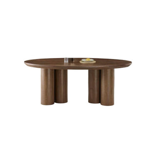 Ovale Japandi eettafel – bruin mangohout met zes poten