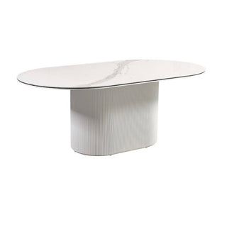 Ovale Eettafel Keramiek – Wit blad met zwarte randafwerking