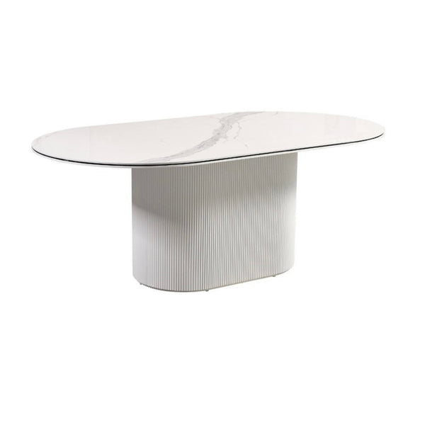 Ovale Eettafel Keramiek – Wit blad met zwarte randafwerking