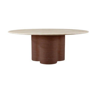 Japandi Eettafel – Ronde Travertijn Tafel met Beige Blad
