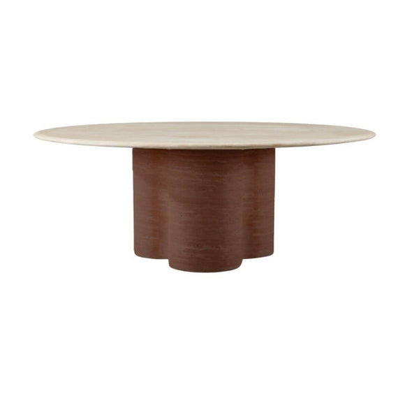 Japandi Eettafel – Ronde Travertijn Tafel met Beige Blad