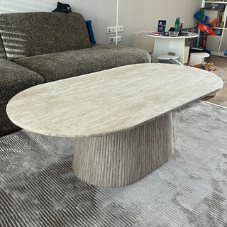 Japandi salontafel ovaal travertin