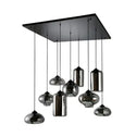 Artistieke hanglamp met 9 smoke glazen bollen, Handgemaakt