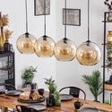 Luxueuze eettafel hanglamp 4 Amber bollen