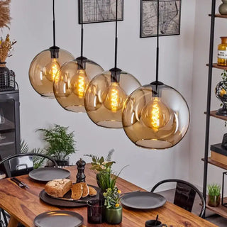 Luxueuze eettafel hanglamp 4 Amber bollen