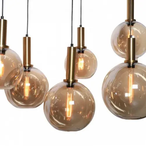 Eettafel hanglamp 8 bollen amber glas