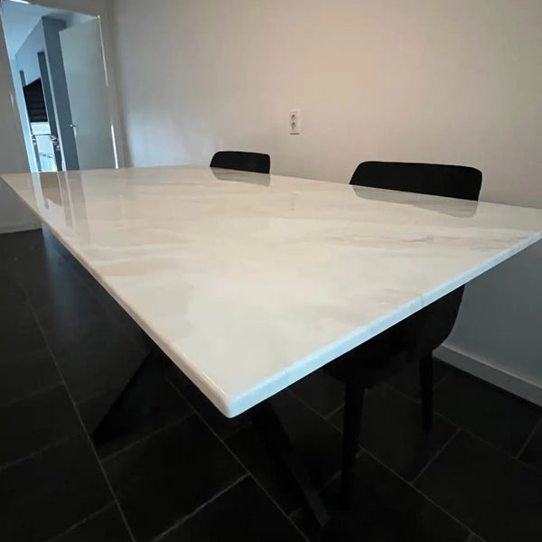 Moderne langwerpige eettafel marmer design zwart