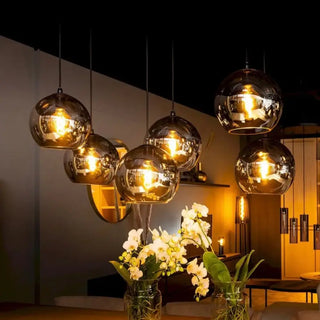 Sfeervolle eettafel hanglamp met 6 verstelbare bollen in smoke glas - Mobset Home