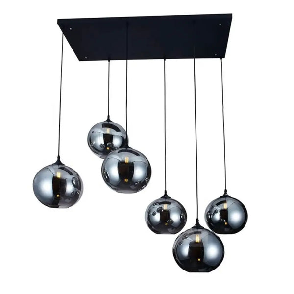 Sfeervolle eettafel hanglamp met 6 verstelbare bollen in smoke glas - Mobset Home