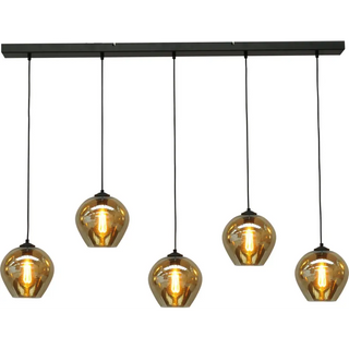 Eettafel hanglamp 5 bollen amber glas