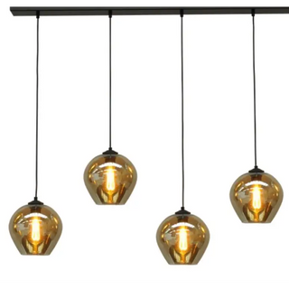 Eettafel hanglamp 4 bollen amber glas