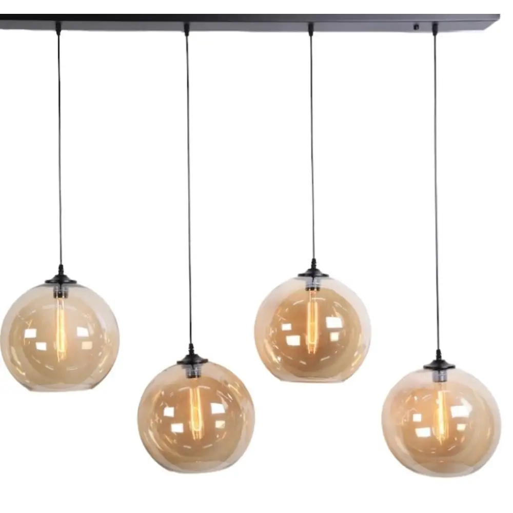 Eettafel hanglamp 4 bollen smoke glas Eettafel hanglamp 4 bollen smoke glas