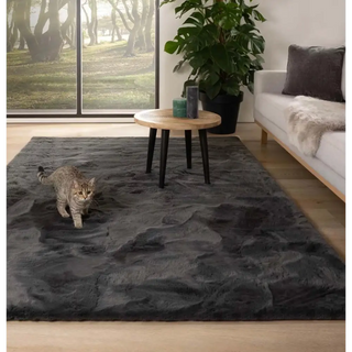 Vloerkleed hoogpolig donker grijs - 200x280cm