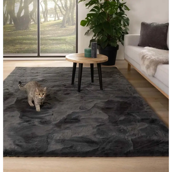 Vloerkleed hoogpolig donker grijs - 200x280cm