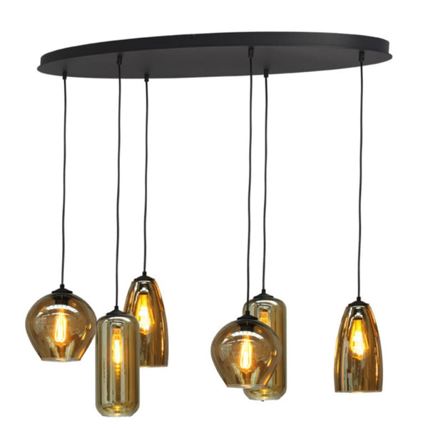 Handgemaakte hanglamp ovaal met amber glas