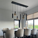 Hanglamp Eettafel – Langwerpige Plaat – 4 Smoke Bollen (diverse groottes) + 3 Buisspots – 7 Lichtpunten