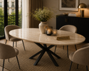 Eettafel Ovaal Beige Travertin met x poten zwart 180cm