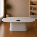 Ovale Japandi eettafel – lichtgrijs MDF