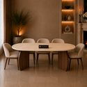 Eettafel Travertin Blad Ovaal Poot Bruin 160x90cm