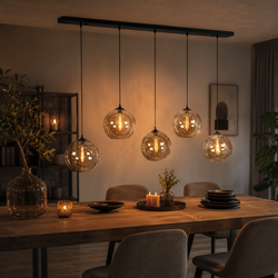 Hanglamp Eettafel Amber Glas 5 Lichtpunten