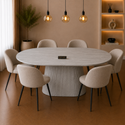 Ovale Japandi eettafel – lichtgrijs MDF