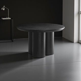 Ronde Japandi eettafel – Zwart mangohout met drie poten