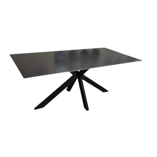 Langwerpige Marmerlook Eettafel Donker Grijs- Zwarte Poten