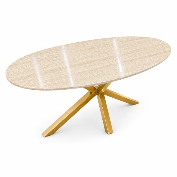 Eettafel Ovaal Beige Travertin met x goud 180cm