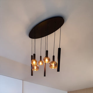 Industriële Hanglamp voor Eettafel ovaal – Smoke Glas – 8-Lichts – Dimbaar