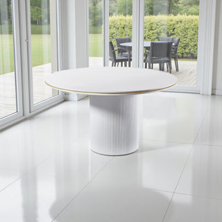 Eettafel Keramiek Rond – Wit blad met gouden randafwerking