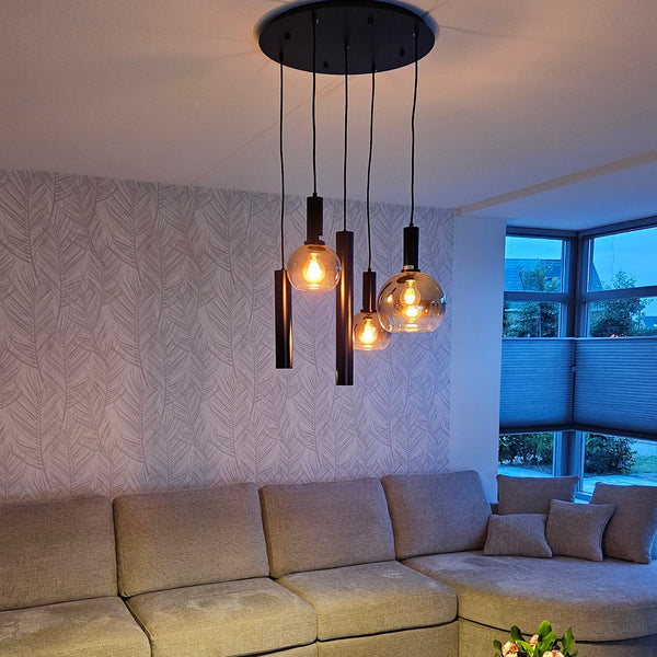 Industriële Hanglamp – Smoke Glas – 5-Lichts – Dimbaar