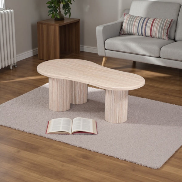 Japandi ovale salontafel – Travertin met drie poten