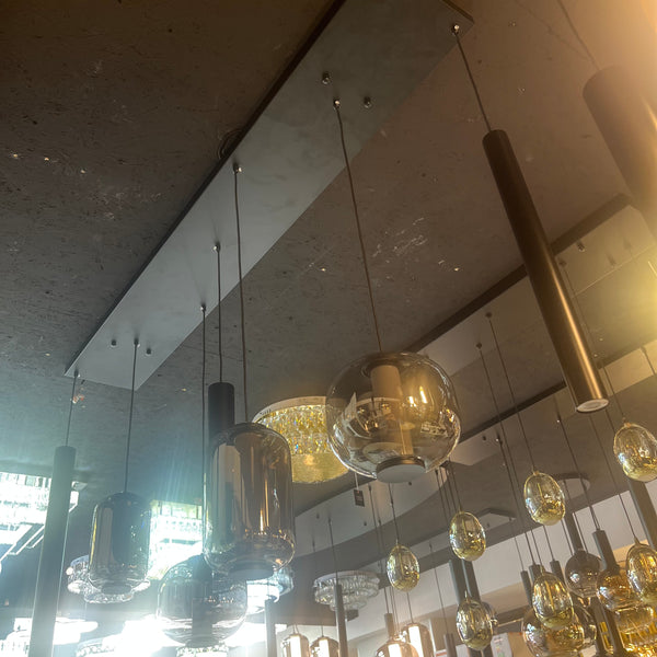 Industriële Hanglamp Eettafel – Langwerpig – Smoke Glas – 7-Lichts Geïntegreerde LED