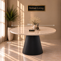 Eettafel Rond Zwart Travertin Japandi 130cm - Mella