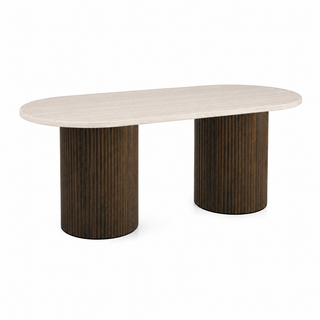 Eettafel Ovaal travertin - Japandi stijl 2 potig - 200cm